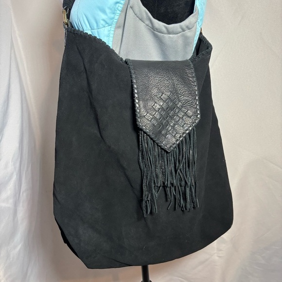 Margot Black Fringe Suede Shoulder Hobo Bag - Picture 9 of 11